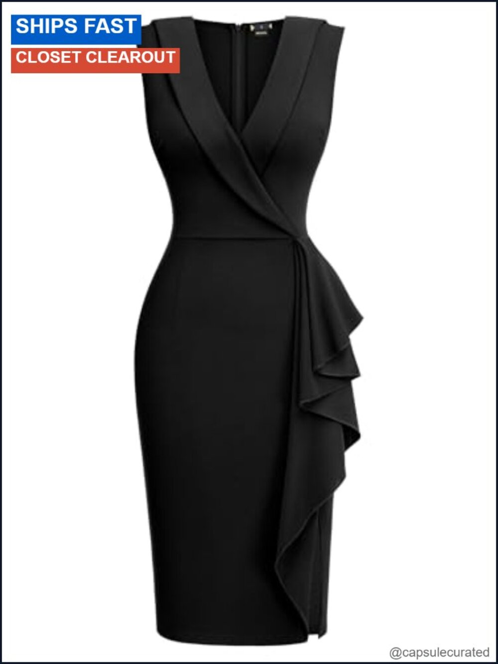 Business V-Neck Ruffle Sheath Cocktail Dress Knee Length - Picture 5 of 6